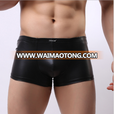 Hot sale fashion design sexy tight blank black men leather underwear boxer